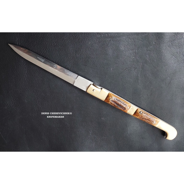 Sicilian Caltagirone Knife N690  Engraved Blade Moose Antler 