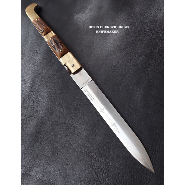 Large Sicilian historical folding engraved dueling stiletto knife