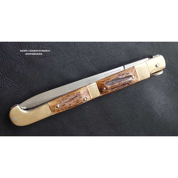 Large Sicilian historical folding engraved dueling stiletto knife